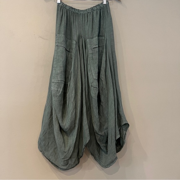 Tempo Paris Linen Skirt Washed Olive Green Sz M Italy Made Boho Lagenlook - Picture 4 of 15